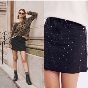 Madewell Black Rigid Denim Mini Skirt Metallic Dots Size 28